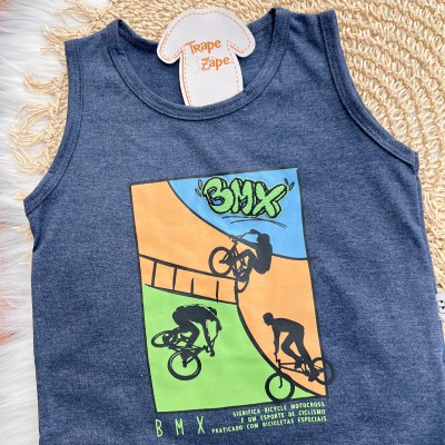 Conj. Regata BMX e Bermuda em Moletinho - Mescla e Verde